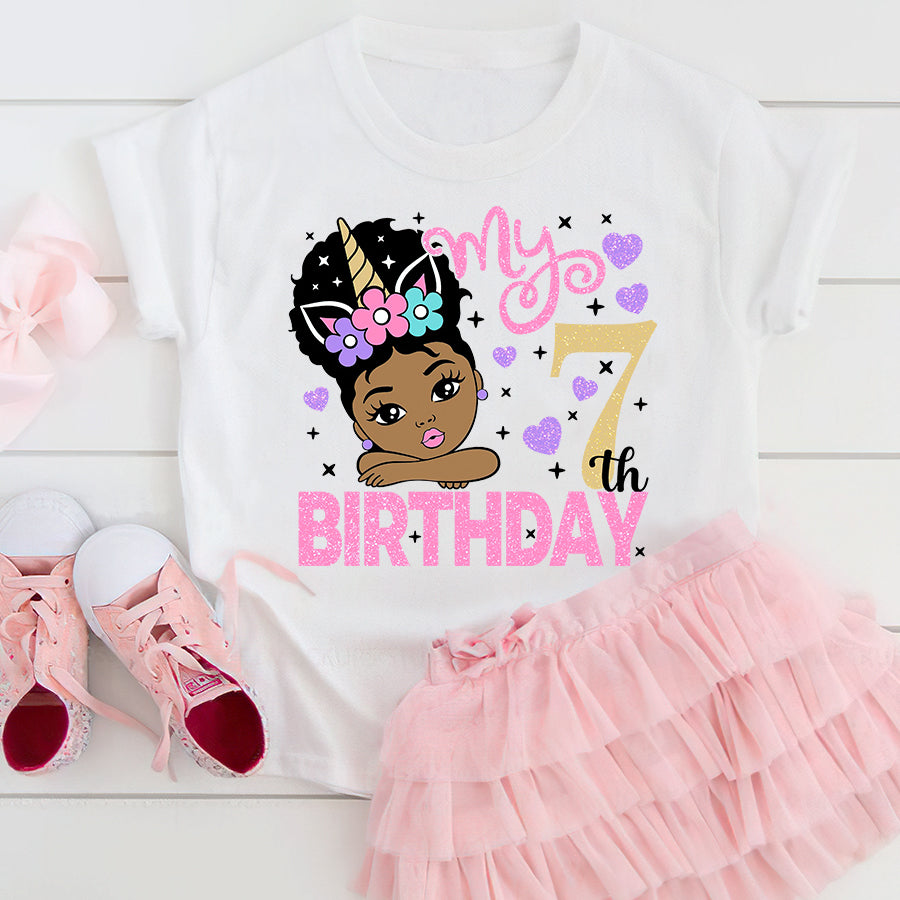 7th Birthday Shirt, Black Girl, 7 birthday shirt, Unicorn Birthday Shirt, Seven birthday shirt, Cute birthday shirt ideas, Best t shirts 2021, Baby Shirt
