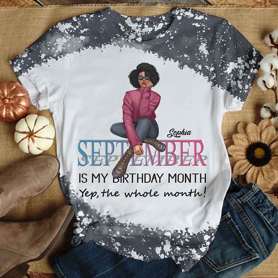 September Birthday Shirt, Custom Birthday Shirt, Queens are Born In September, September Birthday Shirts For Woman, September Birthday Gifts, Melanin Afro Woman Shirt, Black Girl Tee, Afro Queen Black Pride Gift-YPT-HCT