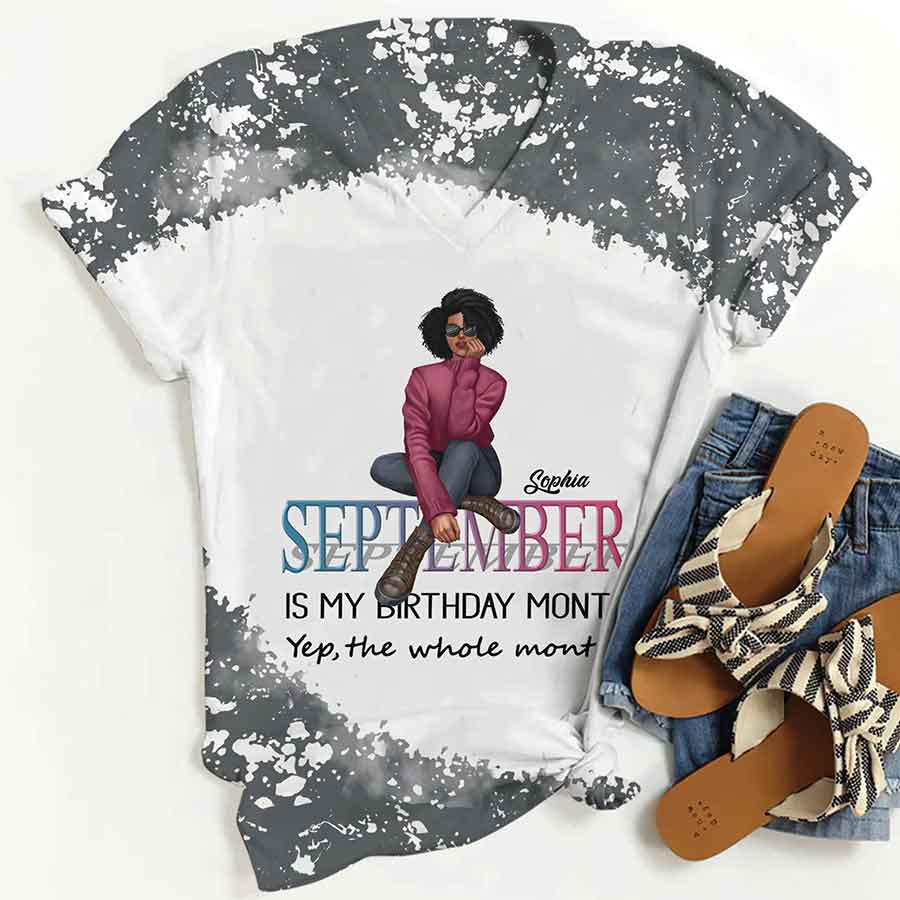 September Birthday Shirt, Custom Birthday Shirt, Queens are Born In September, September Birthday Shirts For Woman, September Birthday Gifts, Melanin Afro Woman Shirt, Black Girl Tee, Afro Queen Black Pride Gift-YPT-HCT