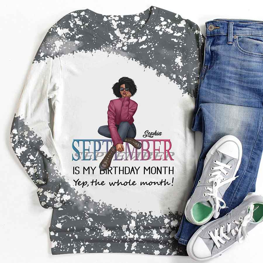 September Birthday Shirt, Custom Birthday Shirt, Queens are Born In September, September Birthday Shirts For Woman, September Birthday Gifts, Melanin Afro Woman Shirt, Black Girl Tee, Afro Queen Black Pride Gift-YPT-HCT