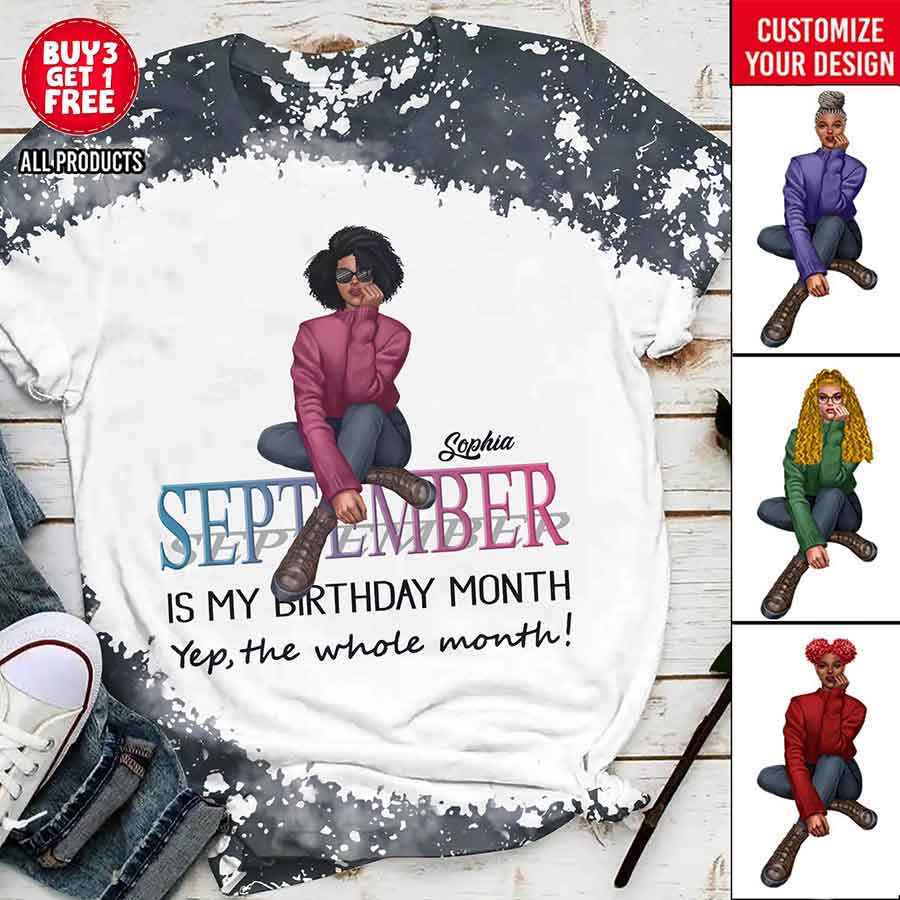 September Birthday Shirt, Custom Birthday Shirt, Queens are Born In September, September Birthday Shirts For Woman, September Birthday Gifts, Melanin Afro Woman Shirt, Black Girl Tee, Afro Queen Black Pride Gift-YPT-HCT