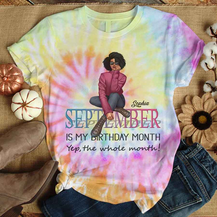 September Birthday Shirt, Custom Birthday Shirt, Queens are Born In September, September Birthday Shirts For Woman, September Birthday Gifts, Melanin Afro Woman Shirt, Black Girl Tee, Afro Queen Black Pride Gift-YPT-HCT