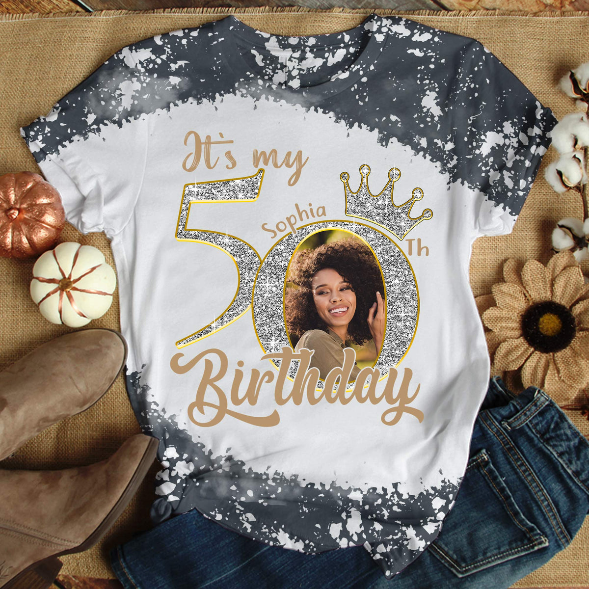 Custom Face Photo 50&#39;s Birthday Shirt, 50th Birthday Unique T Shirt For Woman, Custom Birthday Shirt, Her Gifts For 50 Years Old, Custom Picture Tee, Personalized Birthday Shirt-YPT-HCT