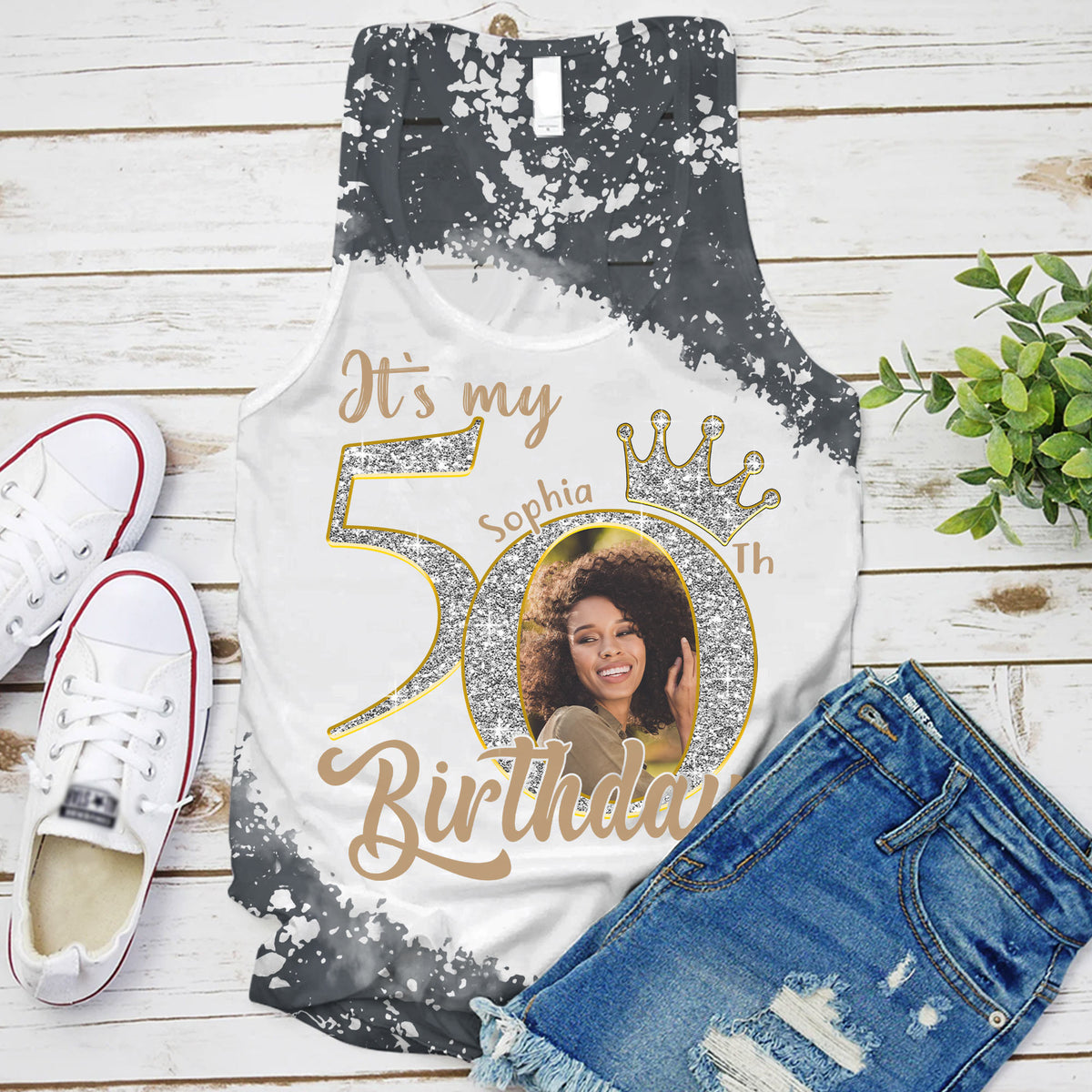 Custom Face Photo 50&#39;s Birthday Shirt, 50th Birthday Unique T Shirt For Woman, Custom Birthday Shirt, Her Gifts For 50 Years Old, Custom Picture Tee, Personalized Birthday Shirt-YPT-HCT