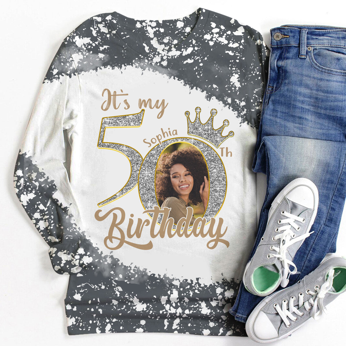Custom Face Photo 50&#39;s Birthday Shirt, 50th Birthday Unique T Shirt For Woman, Custom Birthday Shirt, Her Gifts For 50 Years Old, Custom Picture Tee, Personalized Birthday Shirt-YPT-HCT