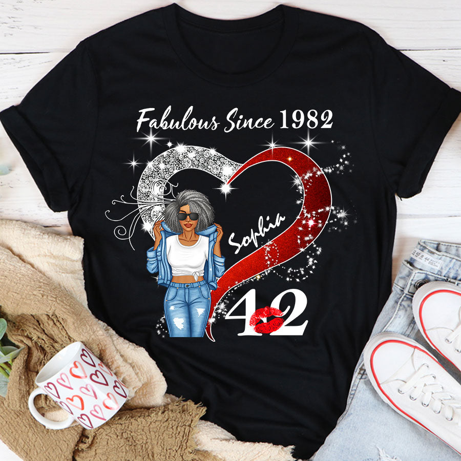 Custom Birthday Shirt, Her Gifts For 42 Years Old , Turning 42 Birthday Cotton Shirt, Fabulous Since 1982 - TLQ