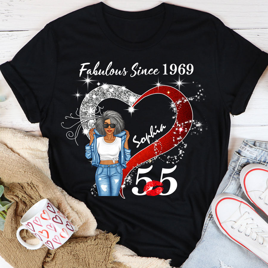Custom Birthday Shirt, Her Gifts For 55 Years Old , Turning 55 Birthday Cotton Shirt, Fabulous Since 1969-TLQ