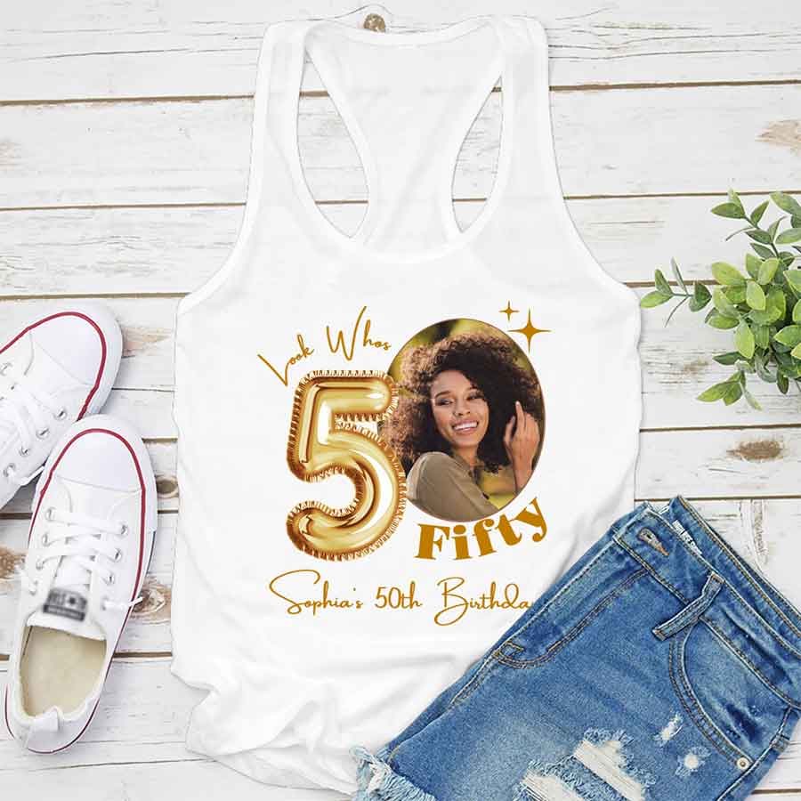 Custom Face Photo 50&#39;s Birthday Shirt, 50th Birthday Unique T Shirt For Woman, Custom Birthday Shirt, Her Gifts For 50 Years Old, Custom Picture Tee, Personalized Birthday Shirt-YPT-HCT