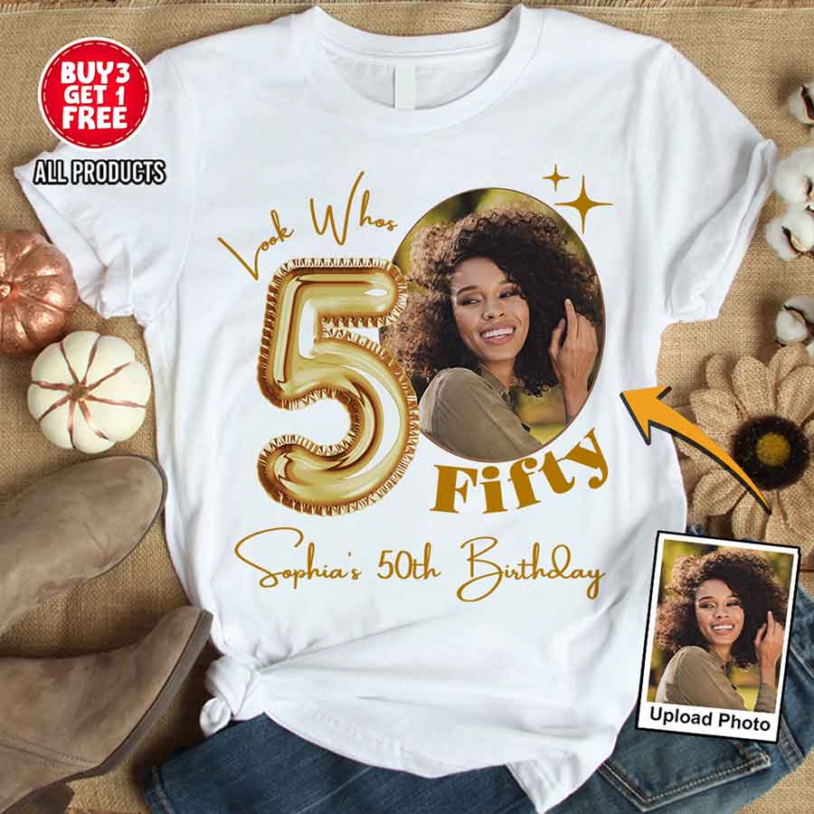 Custom Face Photo 50&#39;s Birthday Shirt, 50th Birthday Unique T Shirt For Woman, Custom Birthday Shirt, Her Gifts For 50 Years Old, Custom Picture Tee, Personalized Birthday Shirt-YPT-HCT