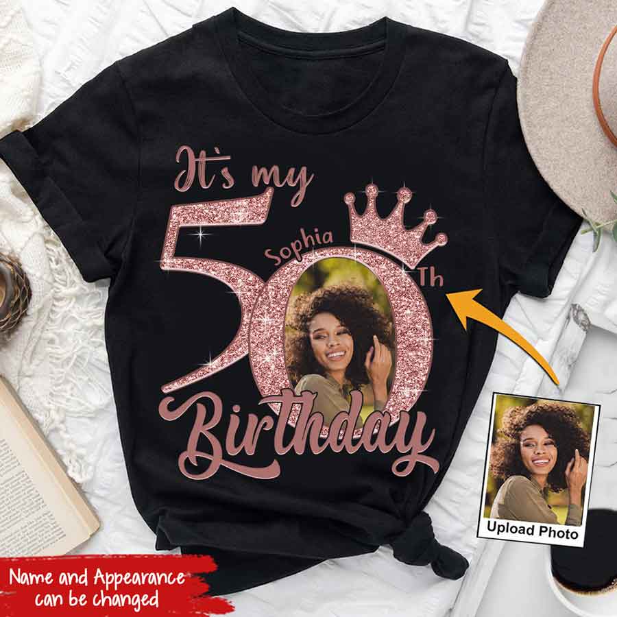 Custom Face Photo 50&#39;s Birthday Shirt, 50th Birthday Unique T Shirt For Woman, Custom Birthday Shirt, Her Gifts For 50 Years Old, Custom Picture Tee, Personalized Birthday Shirt-YPT-HCT