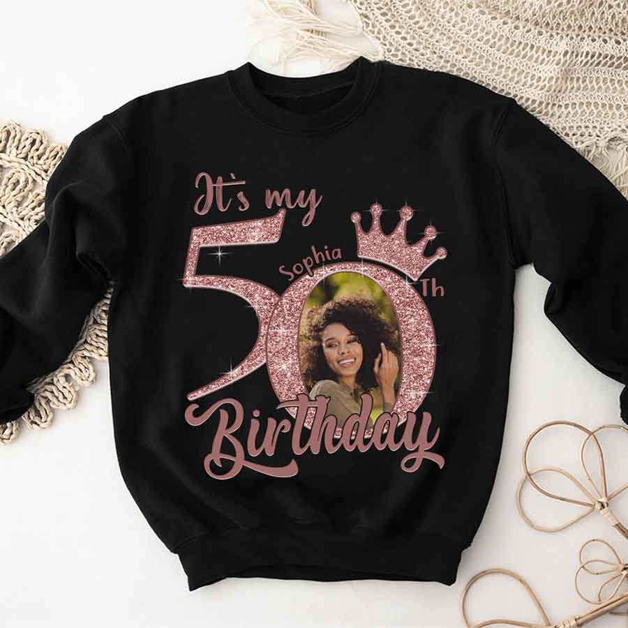 Custom Face Photo 50&#39;s Birthday Shirt, 50th Birthday Unique T Shirt For Woman, Custom Birthday Shirt, Her Gifts For 50 Years Old, Custom Picture Tee, Personalized Birthday Shirt-YPT-HCT