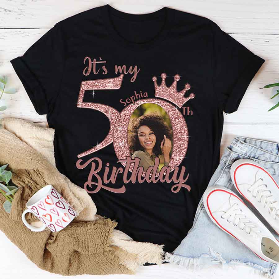 Custom Face Photo 50&#39;s Birthday Shirt, 50th Birthday Unique T Shirt For Woman, Custom Birthday Shirt, Her Gifts For 50 Years Old, Custom Picture Tee, Personalized Birthday Shirt-YPT-HCT