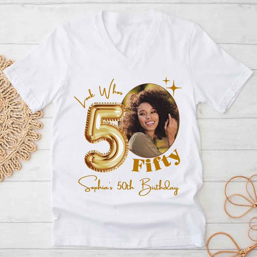 Custom Face Photo 50&#39;s Birthday Shirt, 50th Birthday Unique T Shirt For Woman, Custom Birthday Shirt, Her Gifts For 50 Years Old, Custom Picture Tee, Personalized Birthday Shirt-YPT-HCT