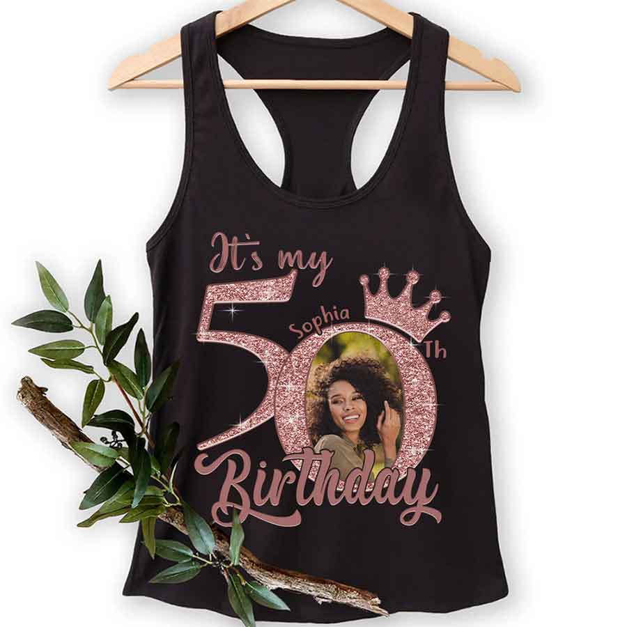 Custom Face Photo 50&#39;s Birthday Shirt, 50th Birthday Unique T Shirt For Woman, Custom Birthday Shirt, Her Gifts For 50 Years Old, Custom Picture Tee, Personalized Birthday Shirt-YPT-HCT