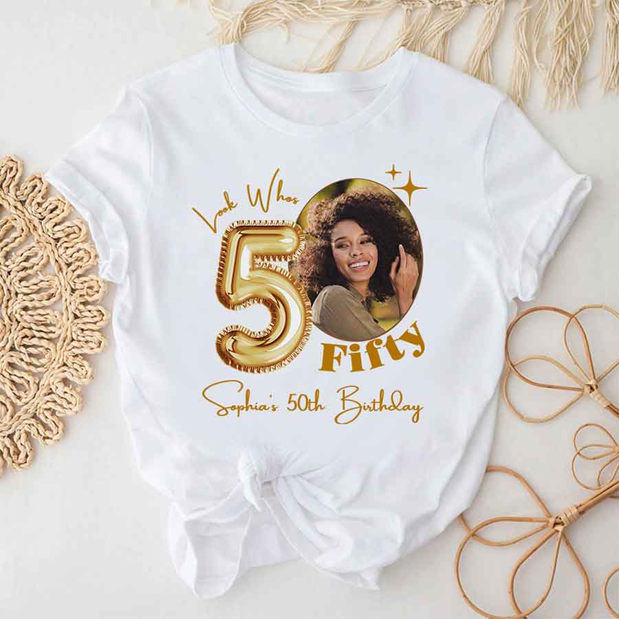 Custom Face Photo 50&#39;s Birthday Shirt, 50th Birthday Unique T Shirt For Woman, Custom Birthday Shirt, Her Gifts For 50 Years Old, Custom Picture Tee, Personalized Birthday Shirt-YPT-HCT