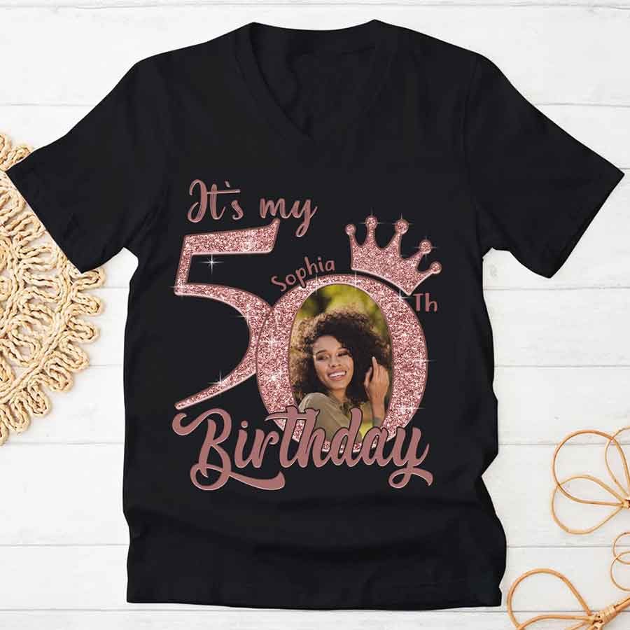 Custom Face Photo 50&#39;s Birthday Shirt, 50th Birthday Unique T Shirt For Woman, Custom Birthday Shirt, Her Gifts For 50 Years Old, Custom Picture Tee, Personalized Birthday Shirt-YPT-HCT