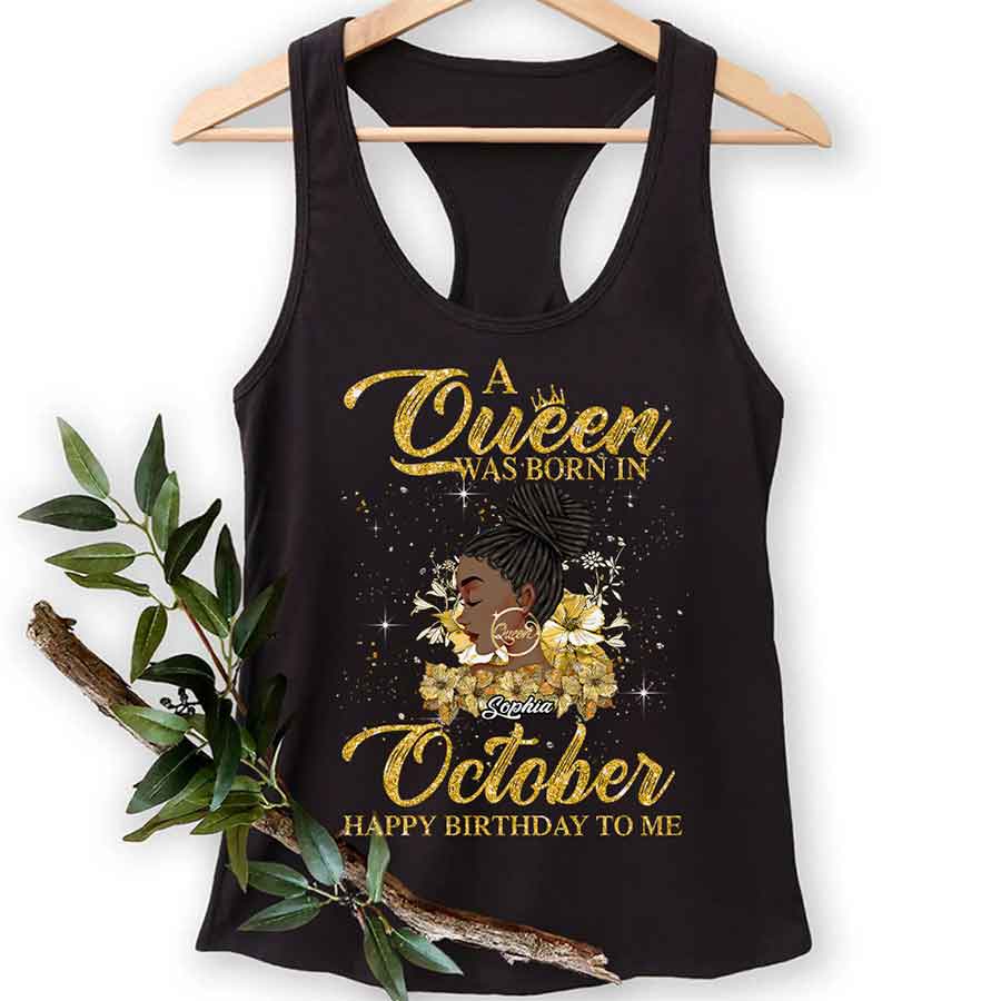Custom October Birthday Shirt For Woman, Queens are Born In October Gifts, Melanin Afro Woman Shirt, Black Girl Tee, Afro Queen Gift-YPT-HCT