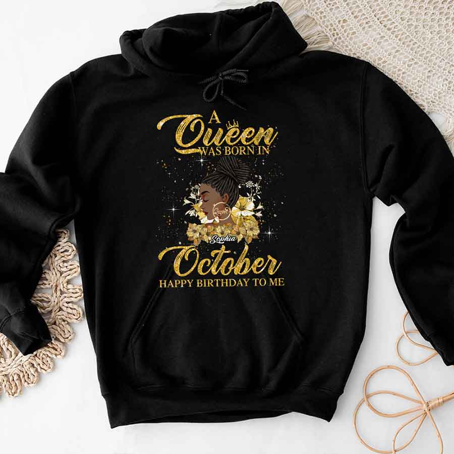 Custom October Birthday Shirt For Woman, Queens are Born In October Gifts, Melanin Afro Woman Shirt, Black Girl Tee, Afro Queen Gift-YPT-HCT