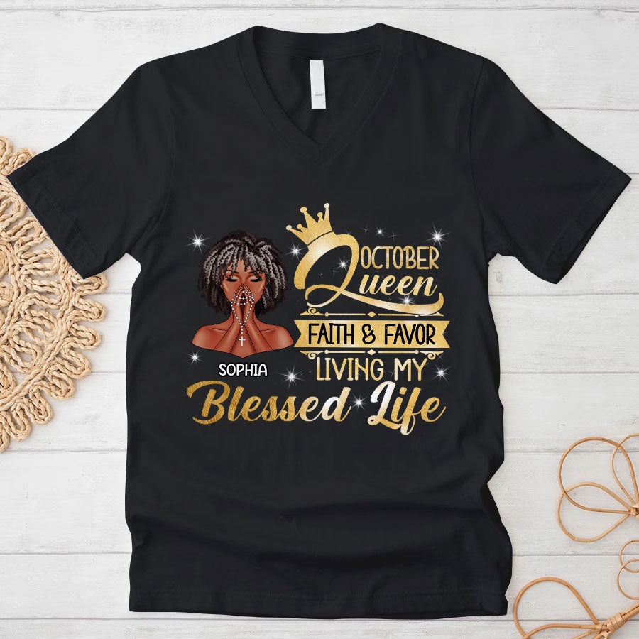 Custom October Birthday Shirt For Woman, Queens Are Born In October Gifts, Melanin Afro Woman Shirt, Black Girl Tee, Afro Queen Gift