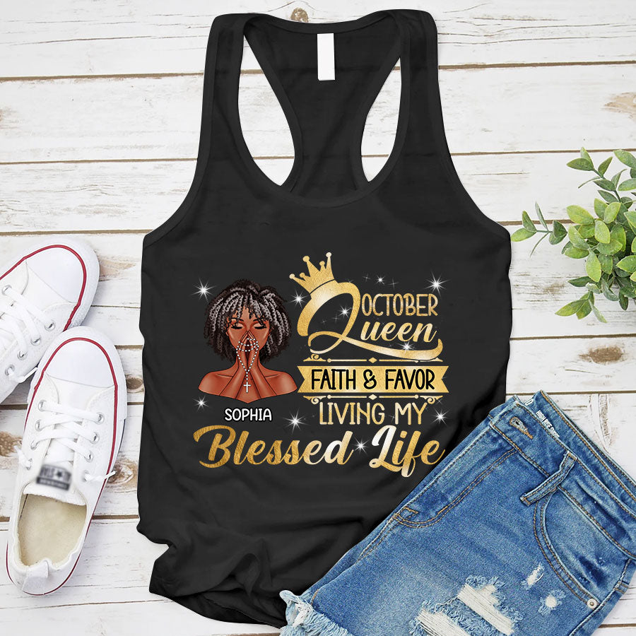 Custom October Birthday Shirt For Woman, Queens Are Born In October Gifts, Melanin Afro Woman Shirt, Black Girl Tee, Afro Queen Gift