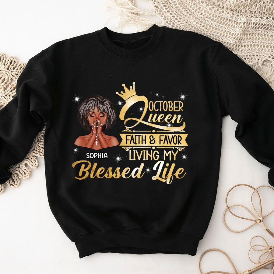 Custom October Birthday Shirt For Woman, Queens Are Born In October Gifts, Melanin Afro Woman Shirt, Black Girl Tee, Afro Queen Gift