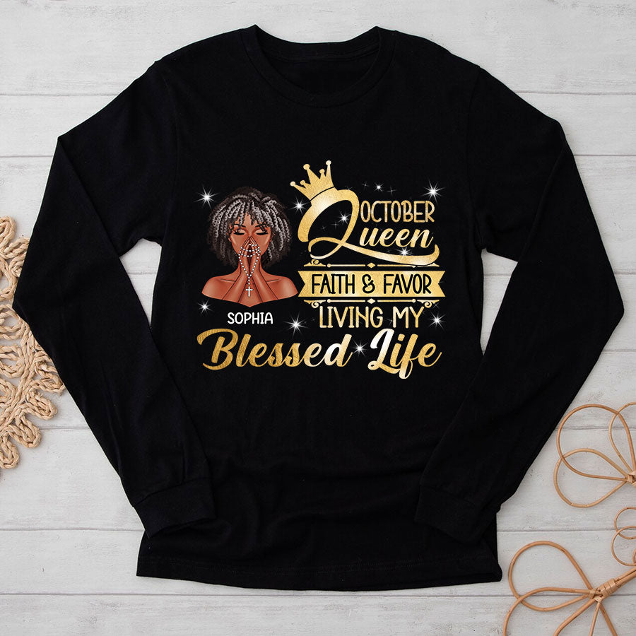 Custom October Birthday Shirt For Woman, Queens Are Born In October Gifts, Melanin Afro Woman Shirt, Black Girl Tee, Afro Queen Gift