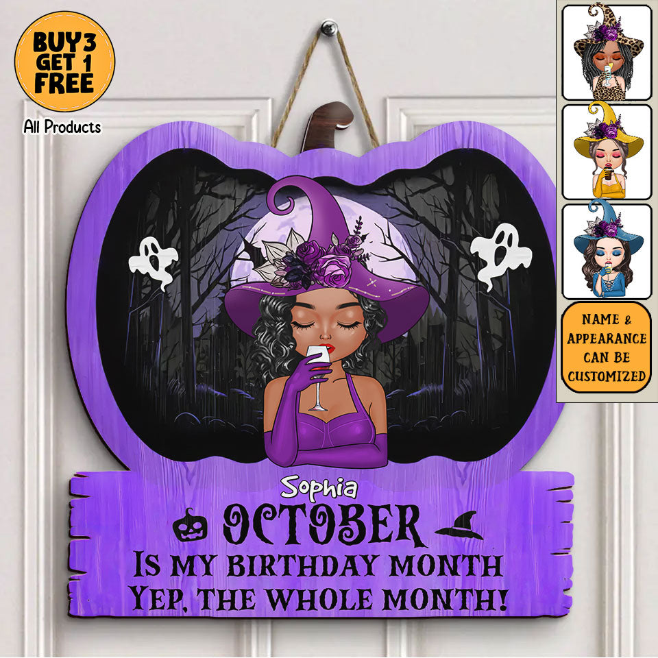 Personalized Custom Door Sign - Halloween Gifts, Gifts For October Girls, October Birthday Gifts For Woman