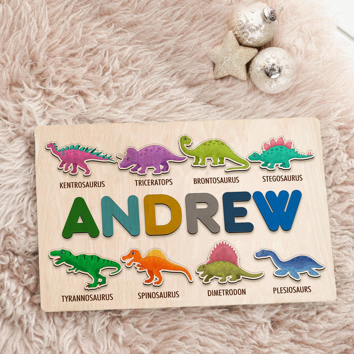 Personalized BusyBoard with Dinosaurs, Custom Sensory Board for kids, Custom Dinosaur toys for kids, Montessori Board, Wooden Puzzle Board