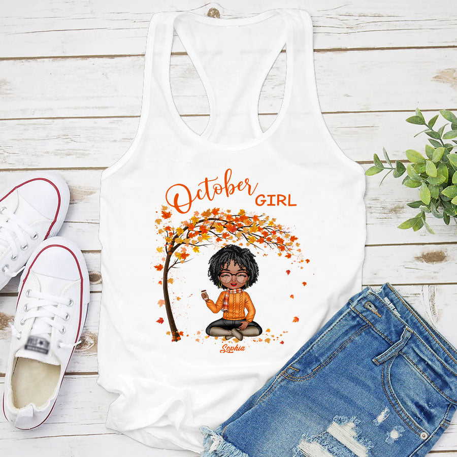 Custom October Birthday Shirt For Woman, Queens Are Born In October Gifts, Melanin Afro Woman Shirt, Black Girl Tee, Afro Queen Gift