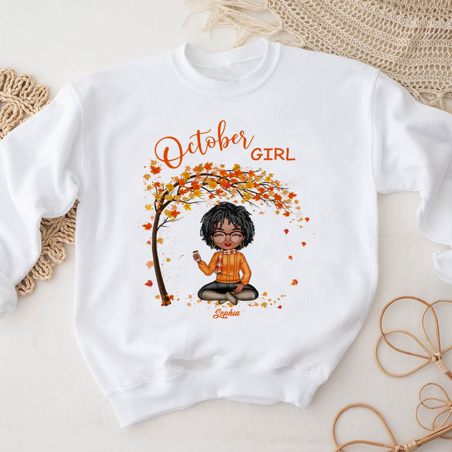 Custom October Birthday Shirt For Woman, Queens Are Born In October Gifts, Melanin Afro Woman Shirt, Black Girl Tee, Afro Queen Gift