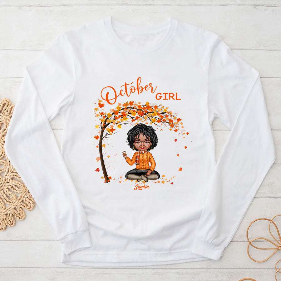 Custom October Birthday Shirt For Woman, Queens Are Born In October Gifts, Melanin Afro Woman Shirt, Black Girl Tee, Afro Queen Gift