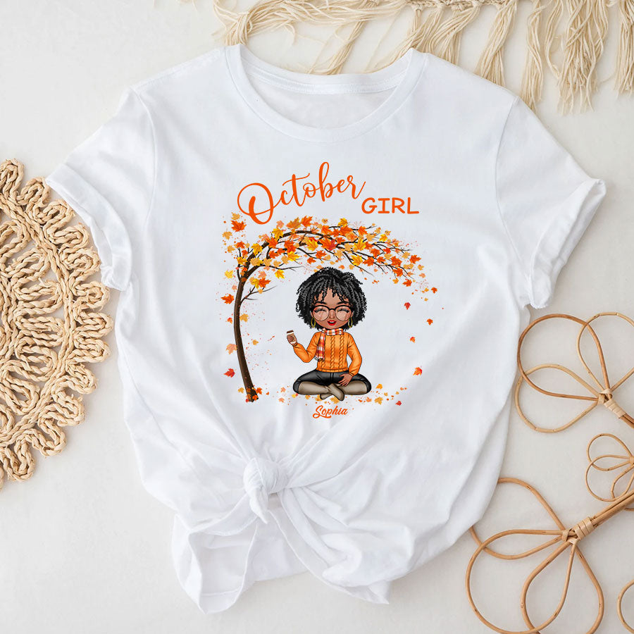 Custom October Birthday Shirt For Woman, Queens Are Born In October Gifts, Melanin Afro Woman Shirt, Black Girl Tee, Afro Queen Gift