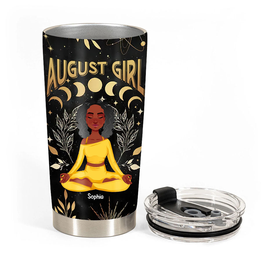 Personalized Tumblers, Birthday Tumbler, Birthdays In August, August Birthday Gifts For Her, Birthday Gift For Yoga Lovers