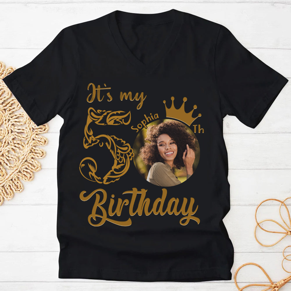 Custom Face Photo 50&#39;s Birthday Shirt, 50th Birthday Unique T Shirt For Woman, Custom Birthday Shirt, Her Gifts For 50 Years Old, Custom Picture Tee, Personalized Birthday Shirt-YPT-HCT
