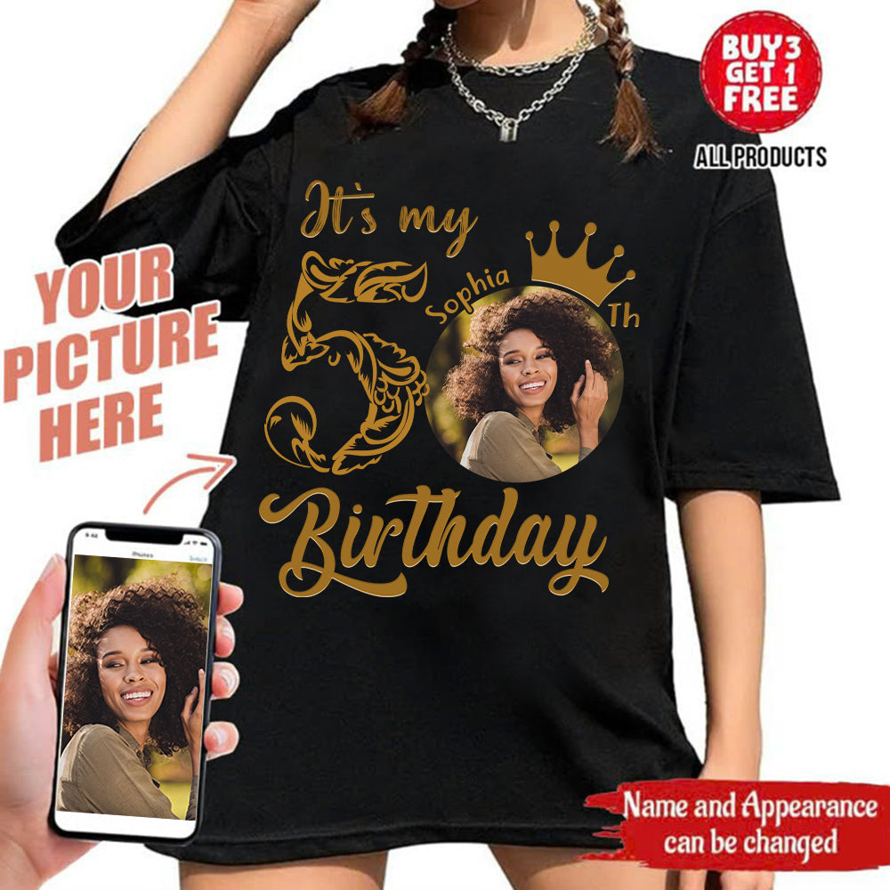 Custom Face Photo 50&#39;s Birthday Shirt, 50th Birthday Unique T Shirt For Woman, Custom Birthday Shirt, Her Gifts For 50 Years Old, Custom Picture Tee, Personalized Birthday Shirt-YPT-HCT