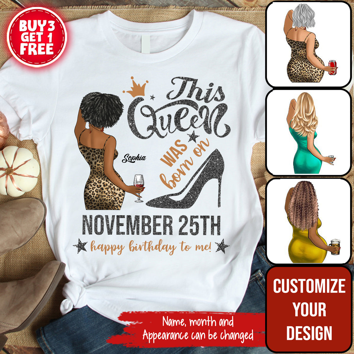 Personalized Custom November Birthday Shirt For Woman, Queens Are Born In November Gifts, Melanin Afro Woman Shirt, Black Girl Tee, Afro Queen Gift-YPT-ALK
