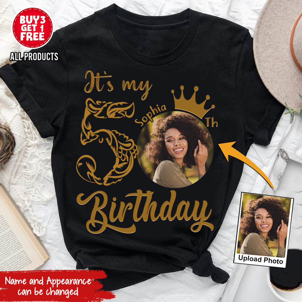 Custom Face Photo 50&#39;s Birthday Shirt, 50th Birthday Unique T Shirt For Woman, Custom Birthday Shirt, Her Gifts For 50 Years Old, Custom Picture Tee, Personalized Birthday Shirt-YPT-HCT