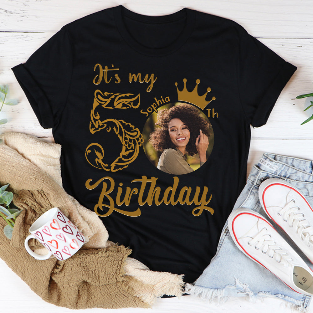 Custom Face Photo 50&#39;s Birthday Shirt, 50th Birthday Unique T Shirt For Woman, Custom Birthday Shirt, Her Gifts For 50 Years Old, Custom Picture Tee, Personalized Birthday Shirt-YPT-HCT