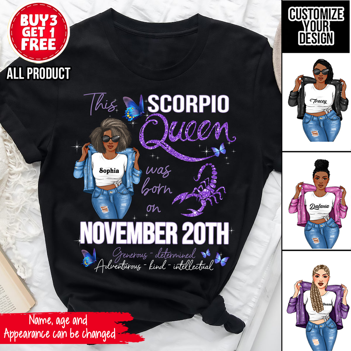 Personalized Scorpio shirt, Scorpio Birthday T Shirt, customize birthday shirt for woman, Scorpio t shirts for ladies, Scorpio queen t shirt, Scorpio Queen Birthday shirt-YPT-ALK