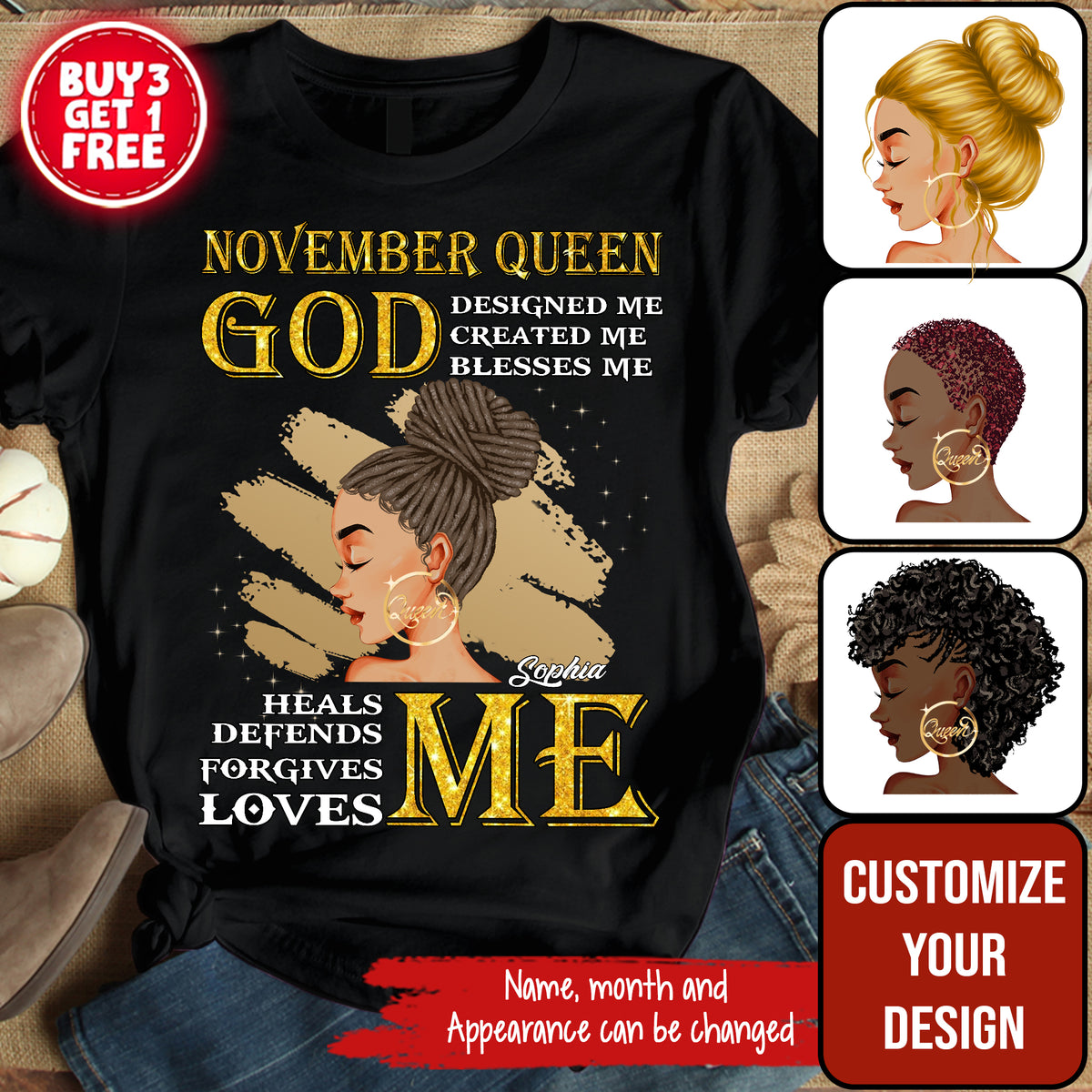 Personalized November Birthday Shirt For Woman, Queens Are Born In November Gifts, Melanin Afro Woman Shirt, Black Girl Tee, Afro Queen Gift-YPT-ALK