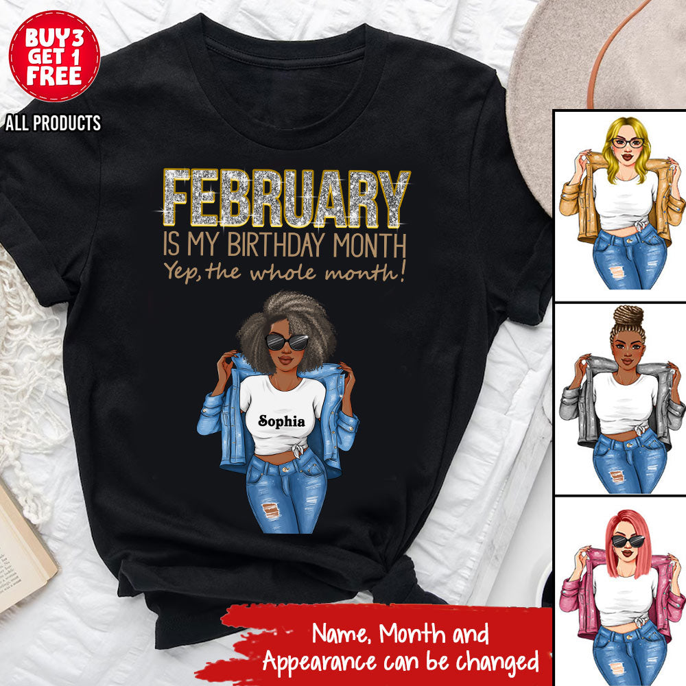 Custom February Birthday Shirt For Woman, Queens Are Born In February Gifts, Melanin Afro Woman Shirt, Black Girl Tee, Afro Queen Gift-YPT-HCT