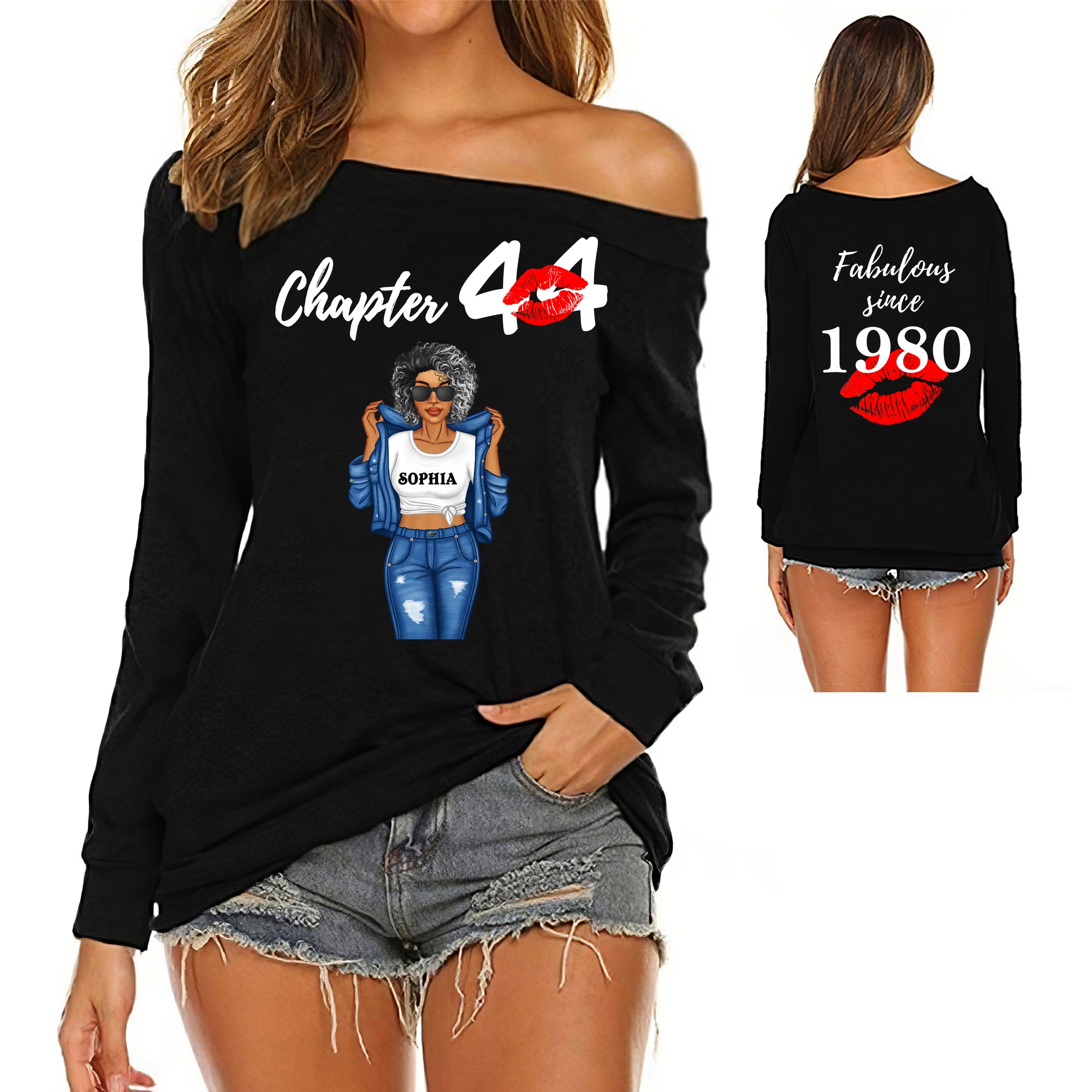 Women's Off-Shoulder Sweatshirt, Chapter 44, Fabulous Since 1980 44th Birthday  - ALK