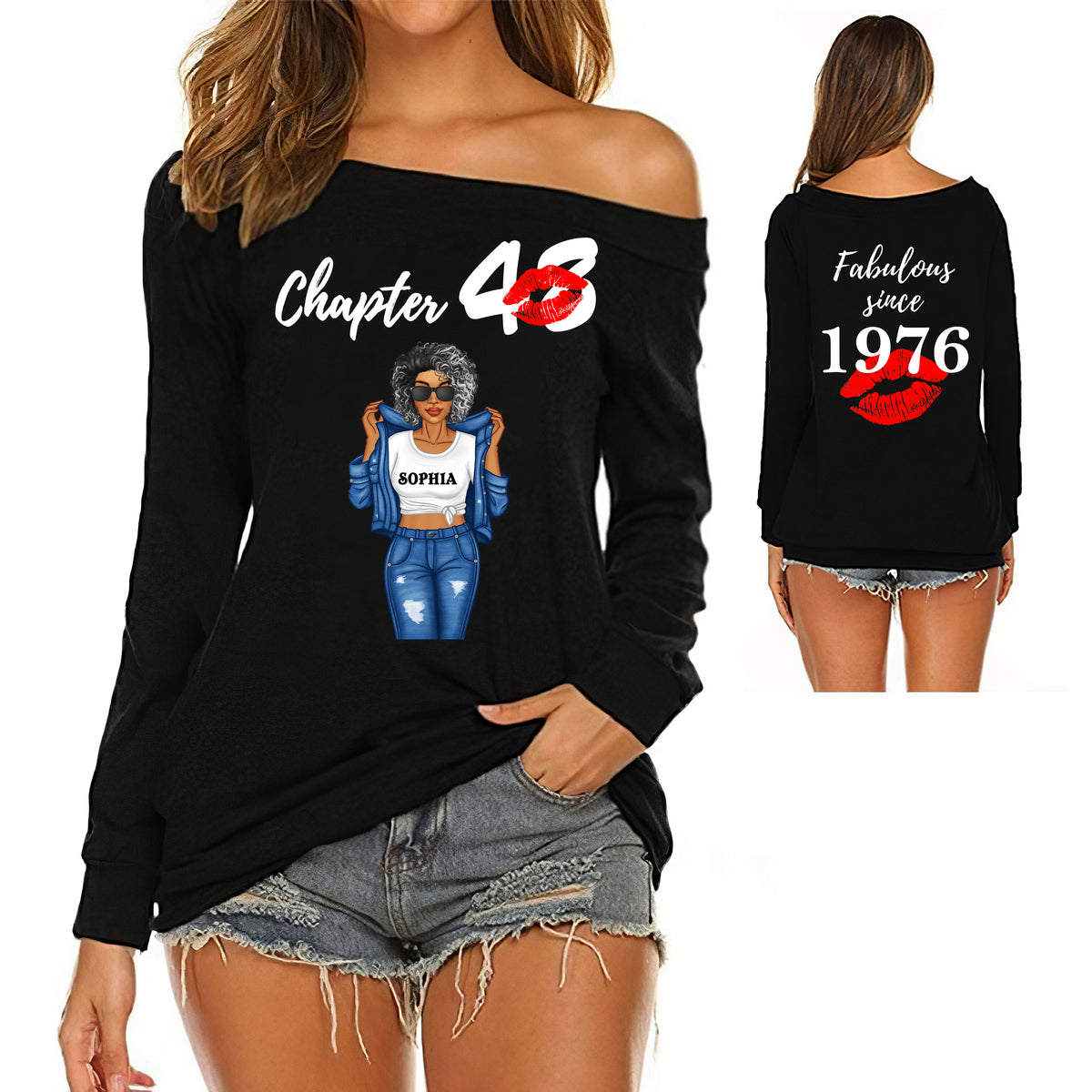 Women&#39;s Off-Shoulder Sweatshirt, Chapter 48, Fabulous Since 1976 48th Birthday - ALK