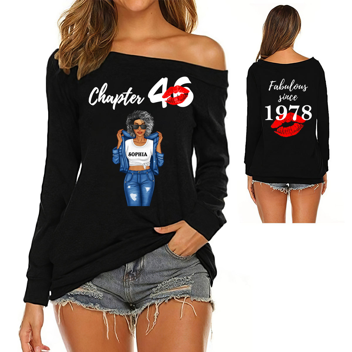 Women&#39;s Off-Shoulder Sweatshirt, Chapter 46, Fabulous Since 1978 46th Birthday - ALK