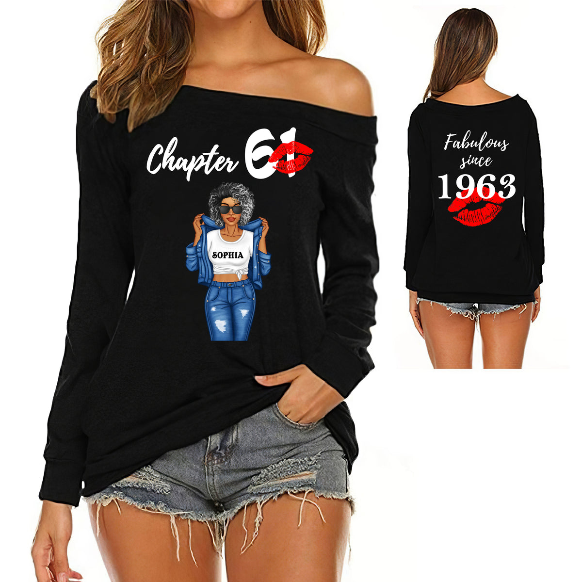 Women&#39;s Off-Shoulder Sweatshirt, Chapter 61, Fabulous Since 1963 61st Birthday - ALK