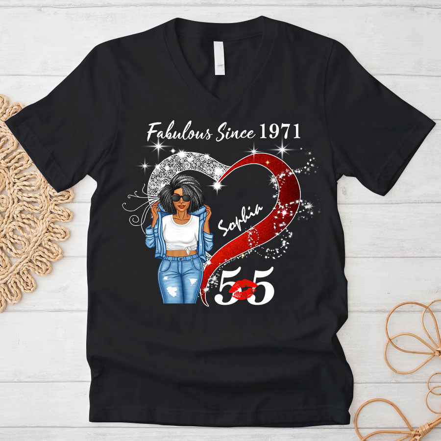 Custom Birthday Shirt, Her Gifts For 55 Years Old , Turning 55 Birthday Cotton Shirt, Fabulous Since 1971-TLQ
