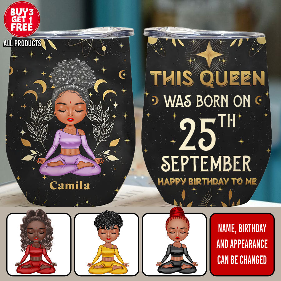 Personalized Wine Tumbler - Birthday Gift For September Queen, September Birthday Gifts, September Birthday Gift Idea For Her, Wine Tumbler For Yoga Lovers