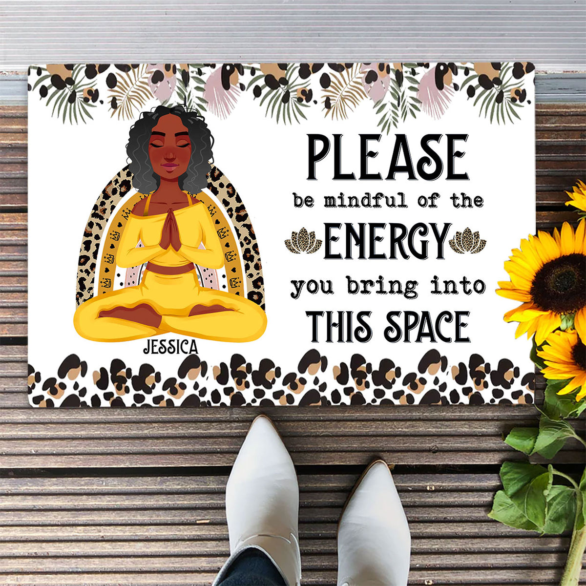 Please Be Mindful Of The Energy You Bring Into This Space - Personalized Doormat for Yoga Lovers