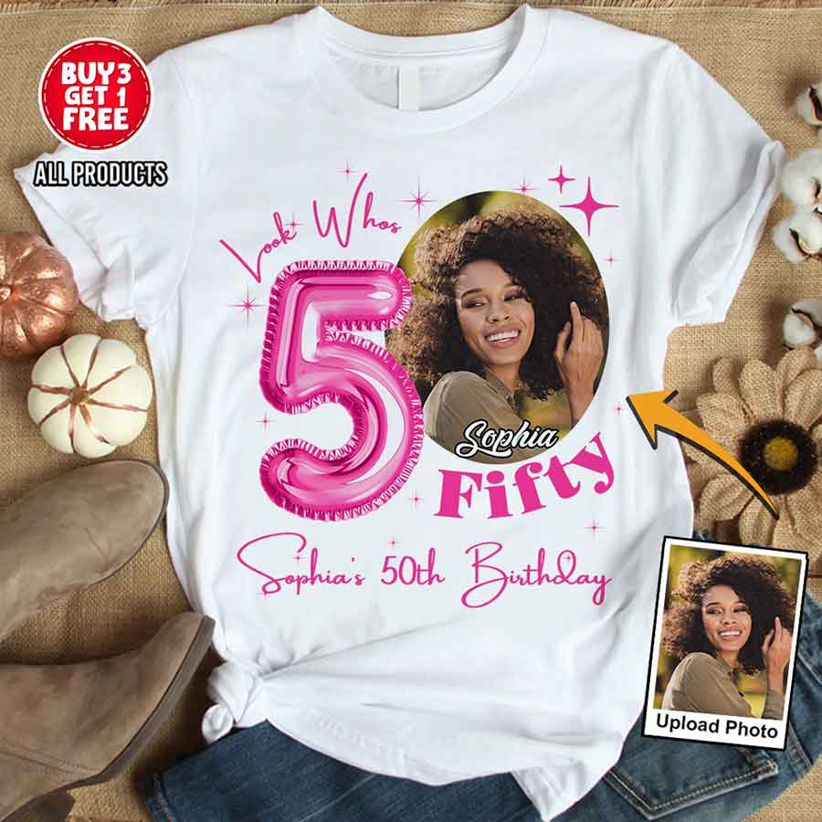 Custom Face Photo 50&#39;s Birthday Shirt, 50th Birthday Unique T Shirt For Woman, Custom Birthday Shirt, Her Gifts For 50 Years Old, Custom Picture Tee, Personalized Birthday Shirt-YPT-HCT