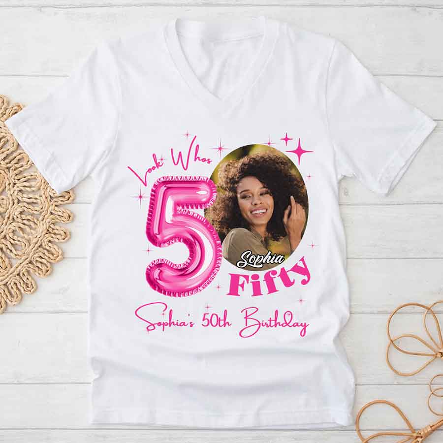 Custom Face Photo 50&#39;s Birthday Shirt, 50th Birthday Unique T Shirt For Woman, Custom Birthday Shirt, Her Gifts For 50 Years Old, Custom Picture Tee, Personalized Birthday Shirt-YPT-HCT